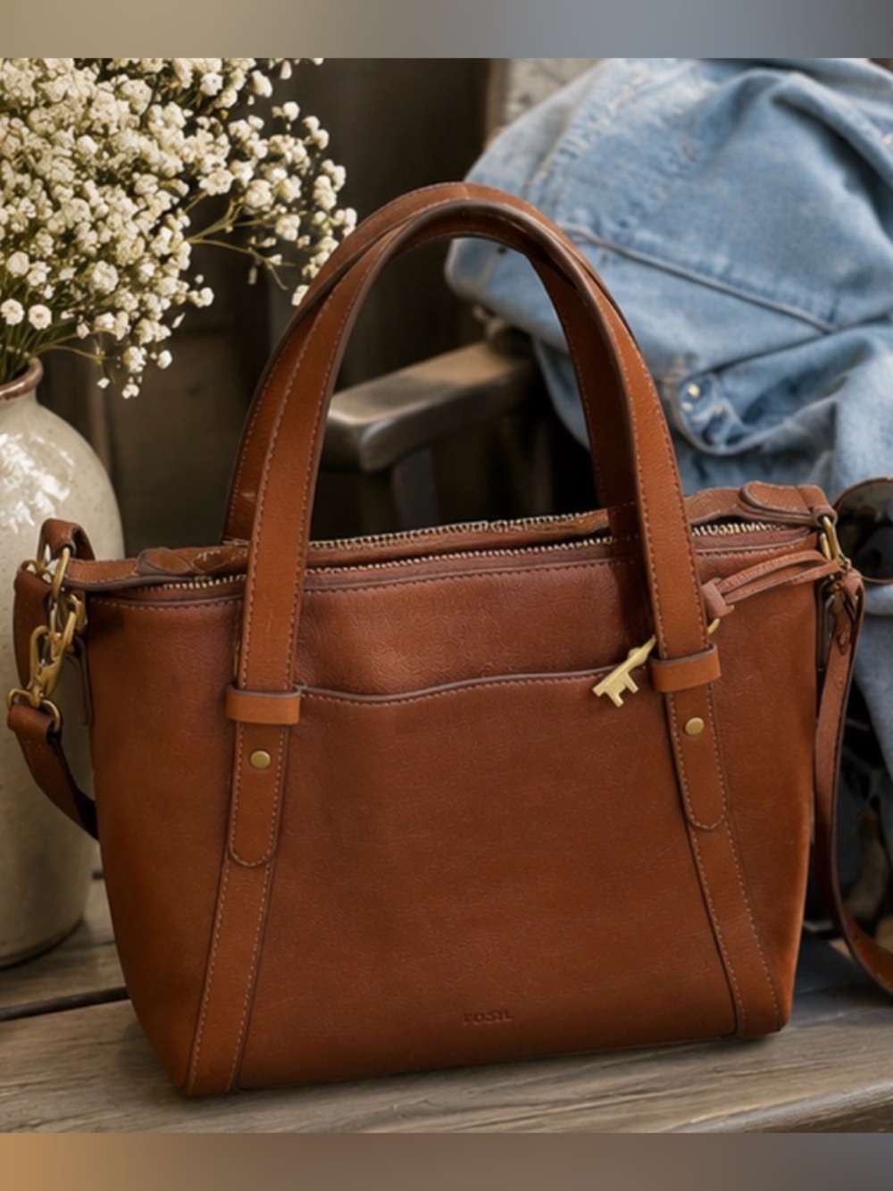 Fossil Brown Leather Satchel
